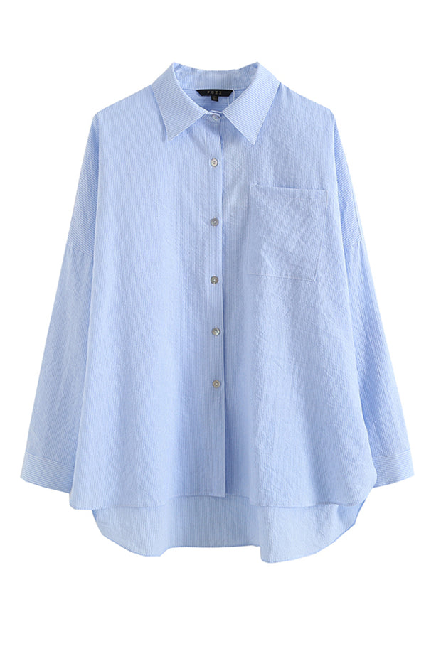 Blue Striped Fold-Up Sleeve Shirt