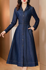 Vintage Polo Neck Tencel Waist Denim Maxi Dress
