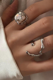 Personality C-Shaped Ring Female Retro Fashion Water Drop Texture Open Ring Hip-Hop Index Finger Ring