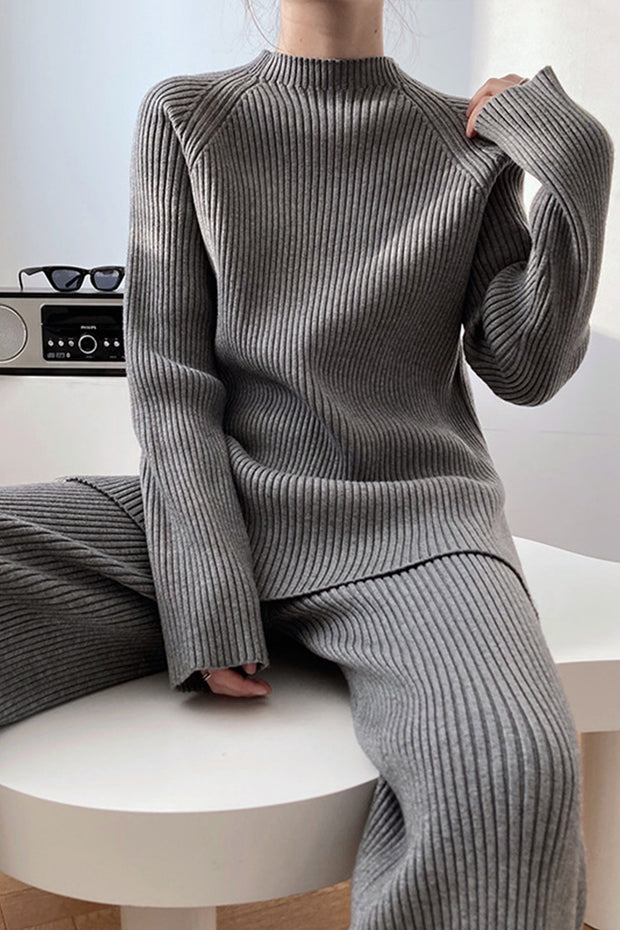 Fashion Split Turtleneck Padded Knitted Sweater Top
