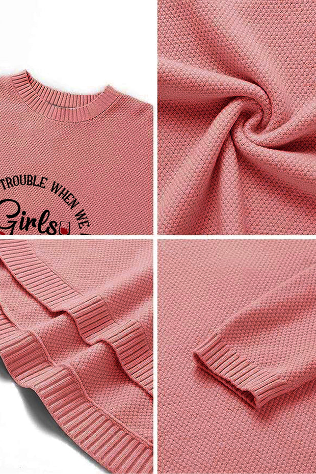 Girls Tips Crew Neck Waffle Pullover Jumper Sweater