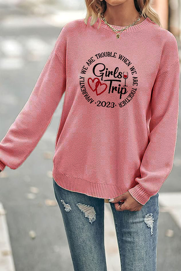Girls Tips Crew Neck Waffle Pullover Jumper Sweater