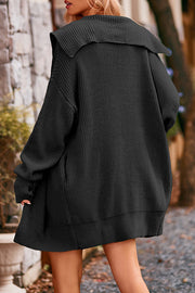 Solid Color Large Lapel Pocket Knitted Mid-length Coat
