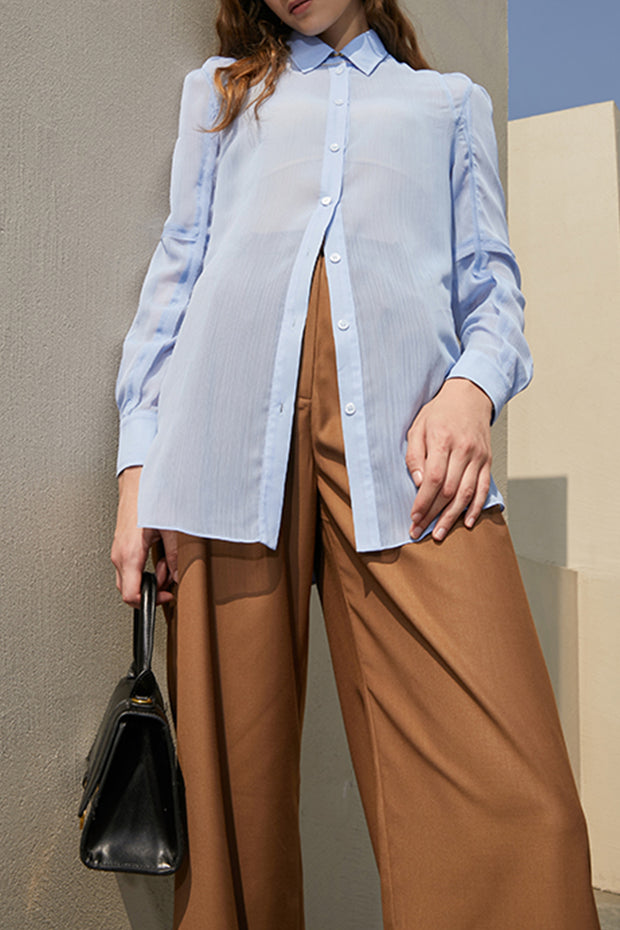 Blue Sheer Long Sleeve Shirt