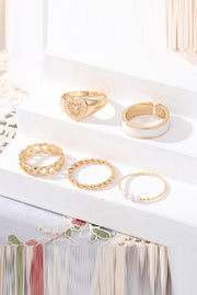 Creative Simple Drop Oil Pearl Love Ring Advanced Chain Ring Set Combination Adjustable 5-Piece Set