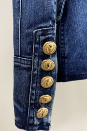 Double Breasted Lion Button Denim Tailored Jacket