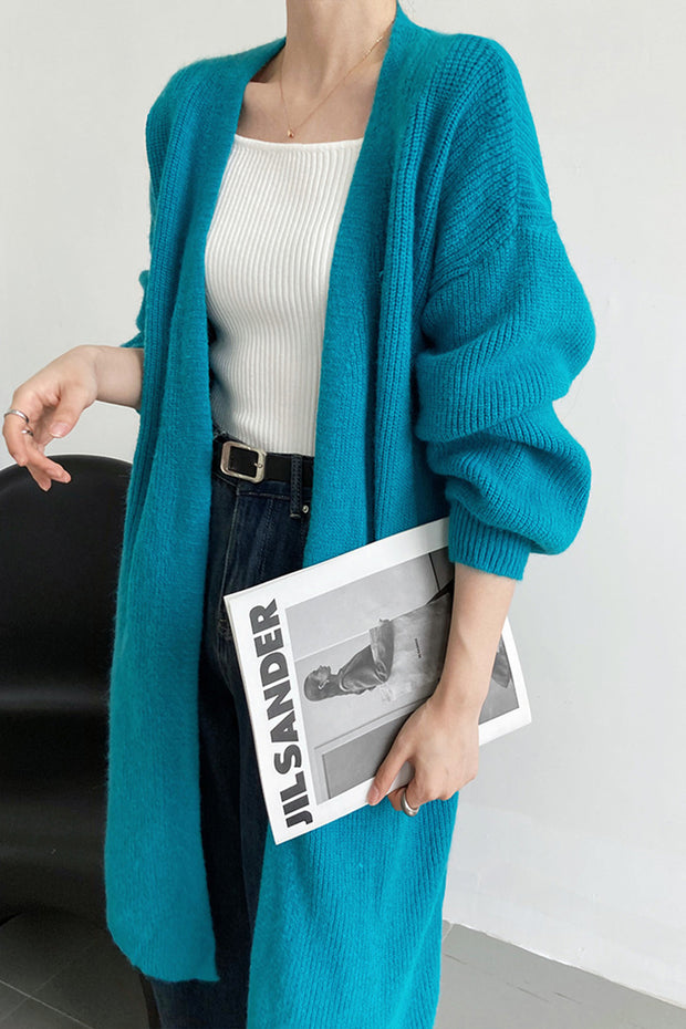 Lazy Over-the-Knee Lantern-Sleeve Knitted Sweater Coat