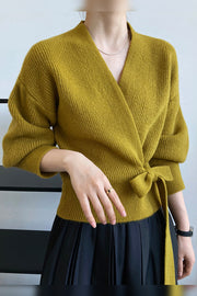 Vintage V-Neck Lace-Up Knit Top