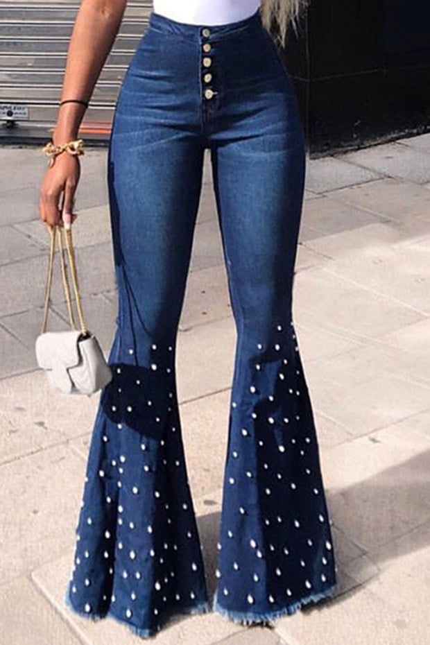 Beaded Stretch Flare Jeans