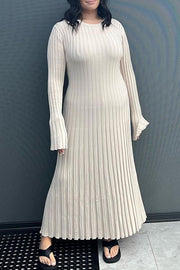 Casual Slim-fit Round-neck Striped Slim Knitted Maxi Dress