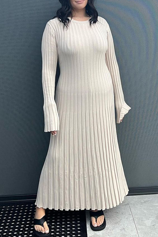 Casual Slim-fit Round-neck Striped Slim Knitted Maxi Dress