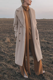 Elegant Long Double Breasted Fur Coat-Off-white