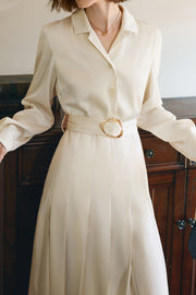 Simple Slim Pleated Shirt Dress