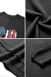 Vintage Heart Flag Crew Neck Waffle Pullover Jumper Sweater