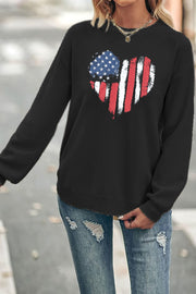 Vintage Heart Flag Crew Neck Waffle Pullover Jumper Sweater