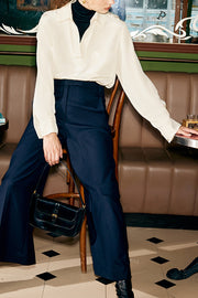Off-White V-Neck Long-Sleeve Silk Shirt