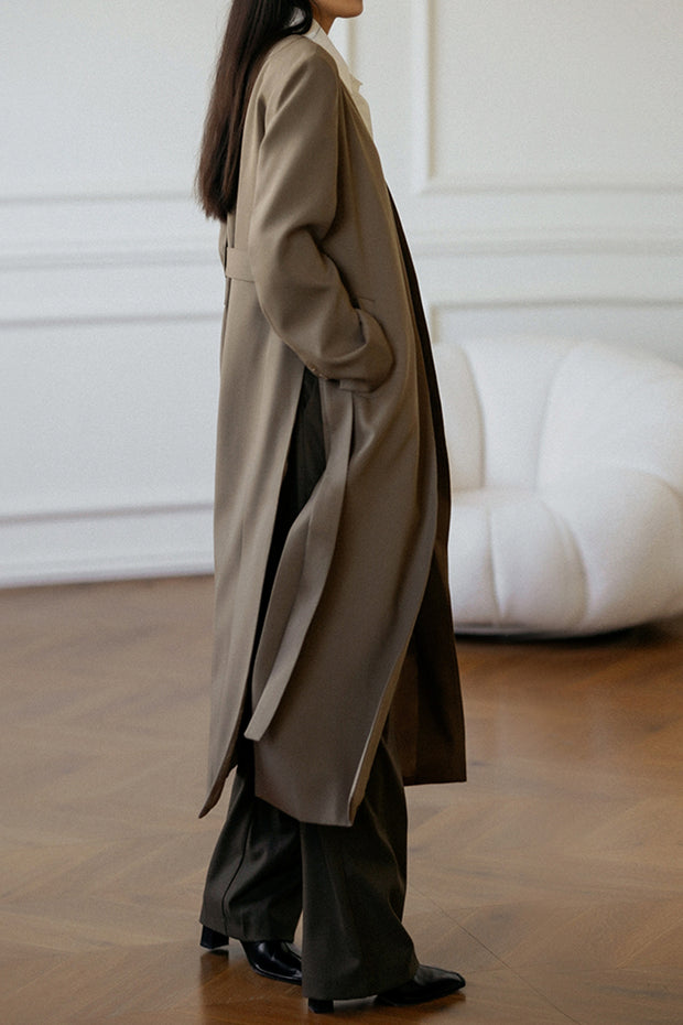 Loose and Oversized V-Neck Long Blazer Coat