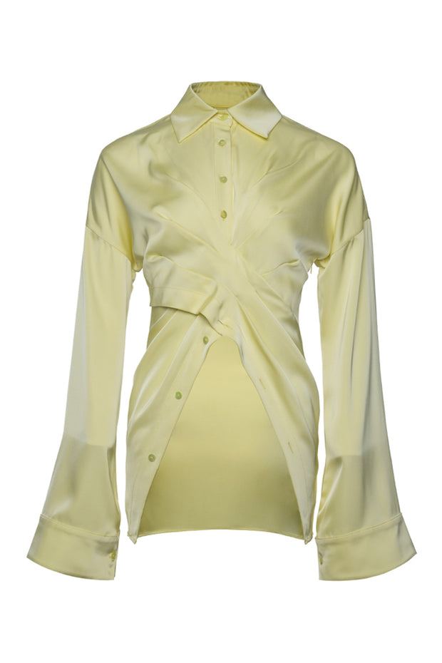 Lemon Yellow Cross Irregular Button Design Shirt