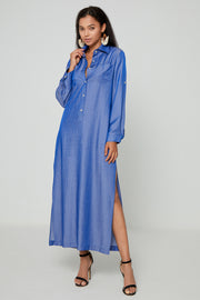 Faux Denim Shirt Collar Casual Loose Denim Dress