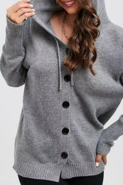 Hooded Button-Breasted Drawstring Knit Cardigan Sweater Coat