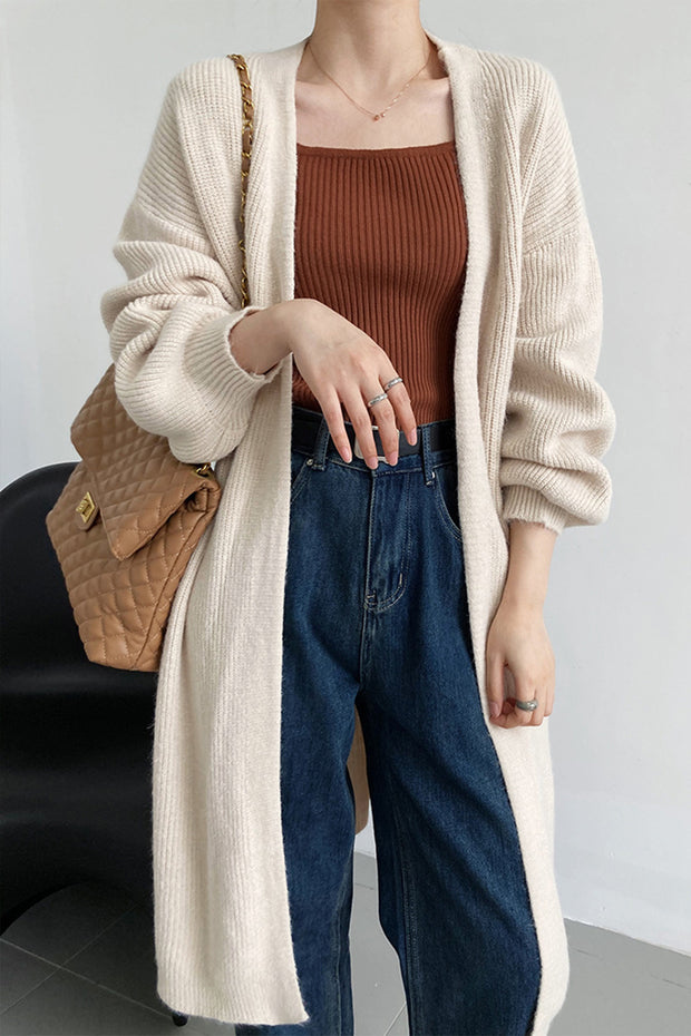 Lazy Over-the-Knee Lantern-Sleeve Knitted Sweater Coat