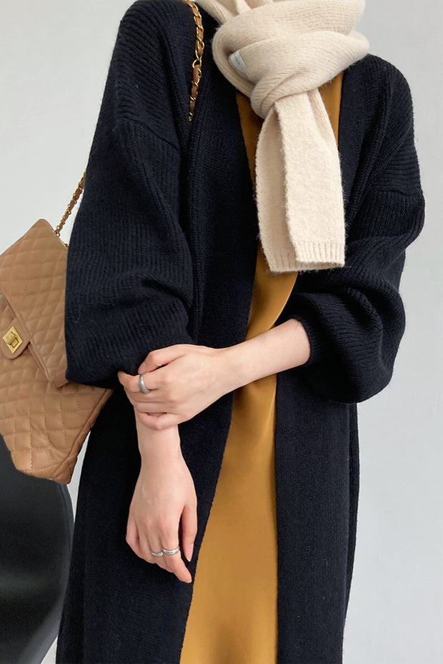 Lazy Over-the-Knee Lantern-Sleeve Knitted Sweater Coat
