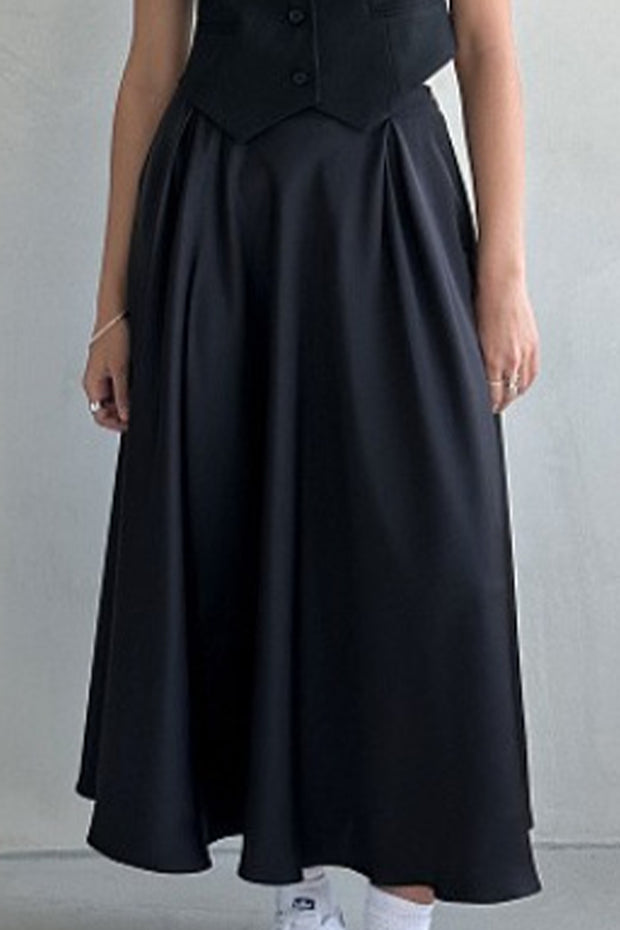 Elegant High-waisted Satin-satin Long Skirt