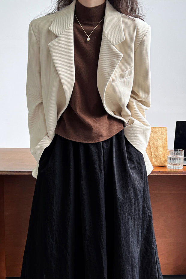 Vintage Metal Button Corduroy Blazer-White