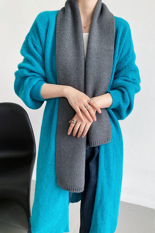 Lazy Over-the-Knee Lantern-Sleeve Knitted Sweater Coat