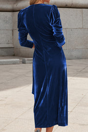 Velvet Elegance: French-Inspired Long-Sleeved Evening Dress