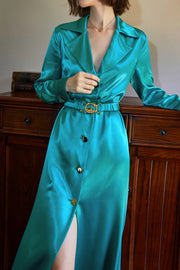 Silk Acetate V-Neck Blazer Nipped Waist Satin Dress