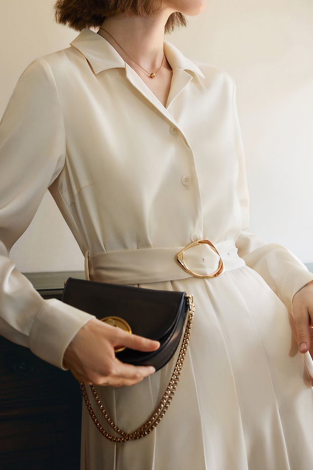 Simple Slim Pleated Shirt Dress