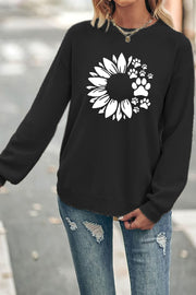 Little Daisy Dog Paw Print Crew Neck Waffle Pullover Jumper Sweater
