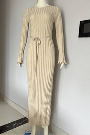 Casual Slim-fit Round-neck Striped Slim Knitted Maxi Dress