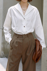 Retro Style Long-sleeved V-neck Slim Shirt