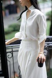 White Stand-up Collar All-match Fashion Loose Slimming Shirt