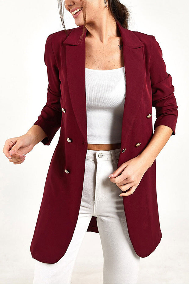 Casual double-breasted mid-length blazer