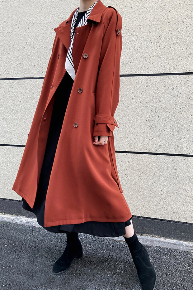Loose Long Over-the-Knee Trench Coat-Red