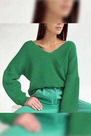Casual Solid Color Knitted Sweater