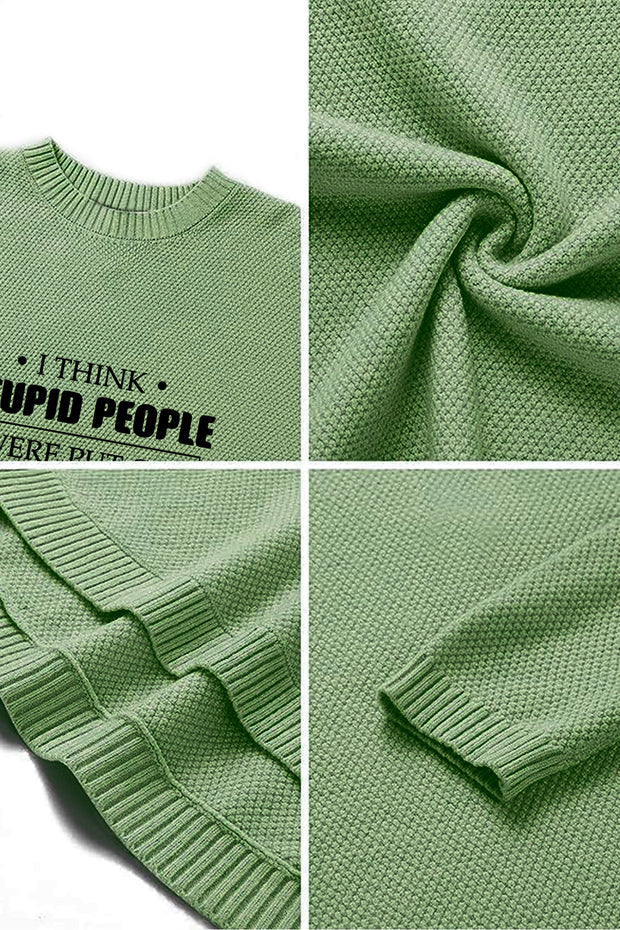 ‘STUPID PEOPLE’ Crew Neck Waffle Pullover Jumper Sweater