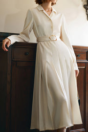 Simple Slim Pleated Shirt Dress