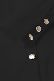 Elegant Long-Sleeved Blouse with Small High Collar and Metal Buttons-Black