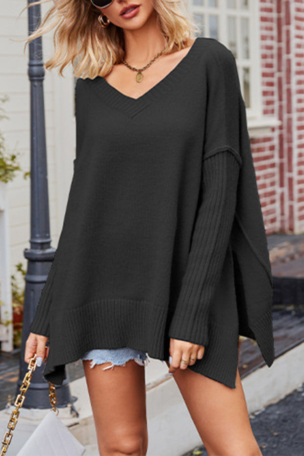 V Neck Fashion Knit Loose Pullover Sweater