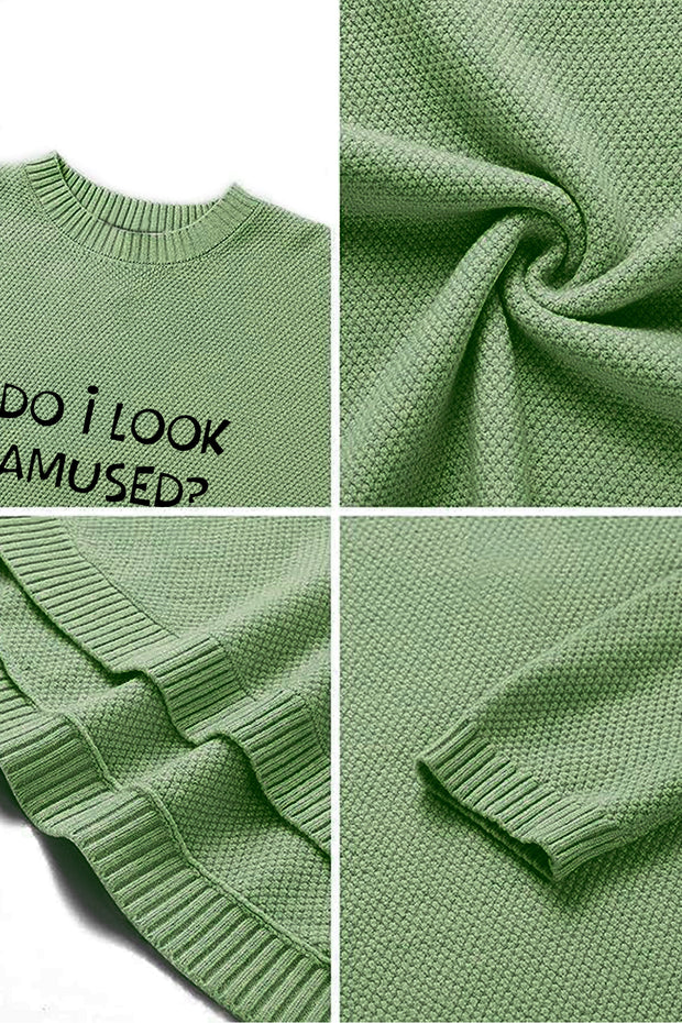 DO I LOOK AMUSED?'Crew Neck Waffle Pullover Jumper Sweater