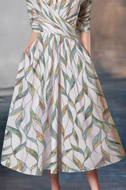 Abstract Vine Leaf Print Narrow Waist Shirt Dress