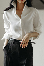 White Stand-up Collar All-match Fashion Loose Slimming Shirt