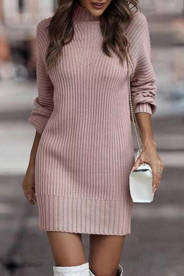Women's Long Sleeve Turtleneck Knitted Sweater Dress