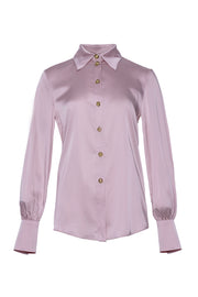 Satin Slim Fit Pink Loose Vintage Long Sleeve Shirt