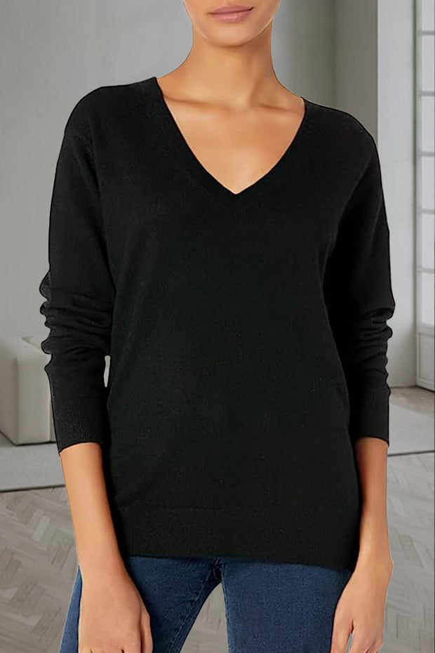 Women's V-Neck Loose Knit Pullover Sweater