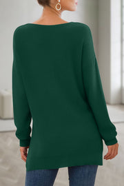 PEOPLE THINK I'M CRAZY BECAUSE I TALK TO MY DOGS' V-Neck Side Split Loose Knit Pullover Sweater